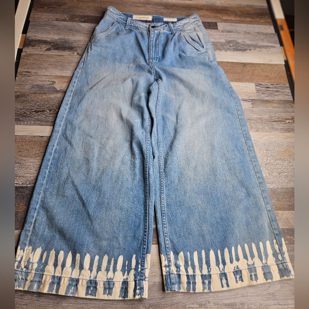 Pilco Ultra High Rise Wide Leg Bleached Hem Jeans Size 27 Anthropologie - Picture 3 of 14